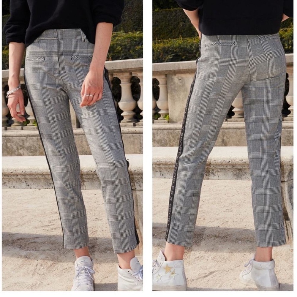 The Kooples Houndstooth Plaid Logo High Rise Ankle Trouser Pant Preppy Black XS